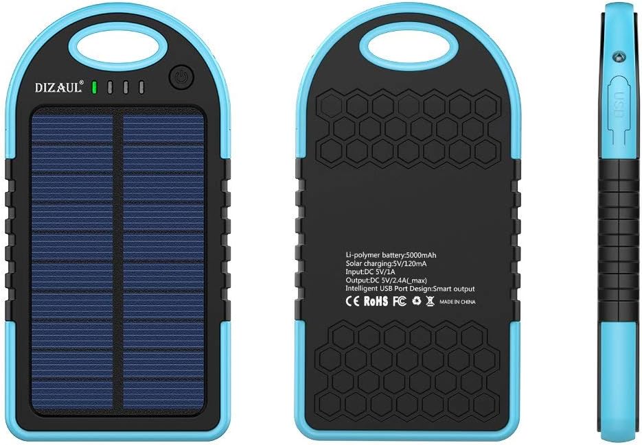 Dizaul Solar Charger, 5000mAh Portable Solar Power Bank Waterproof/Shockproof/Dustproof Dual USB Battery Bank Compatible with All Smartphones,iPhone,Samsung,Android Phones,Windows Phones,GoPro,GPS: Garden & Outdoor