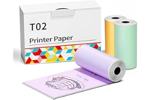 ZOOLION T02 Thermal Printer Paper Roll, Colorful Self-Adhesive Mini Sticker Paper Compatible with Memoking Ponek Phomemo & T02 Print Pod Mini Printer, 50mm x 3.5m, 3 Rolls Set, Orange/Purple/Green