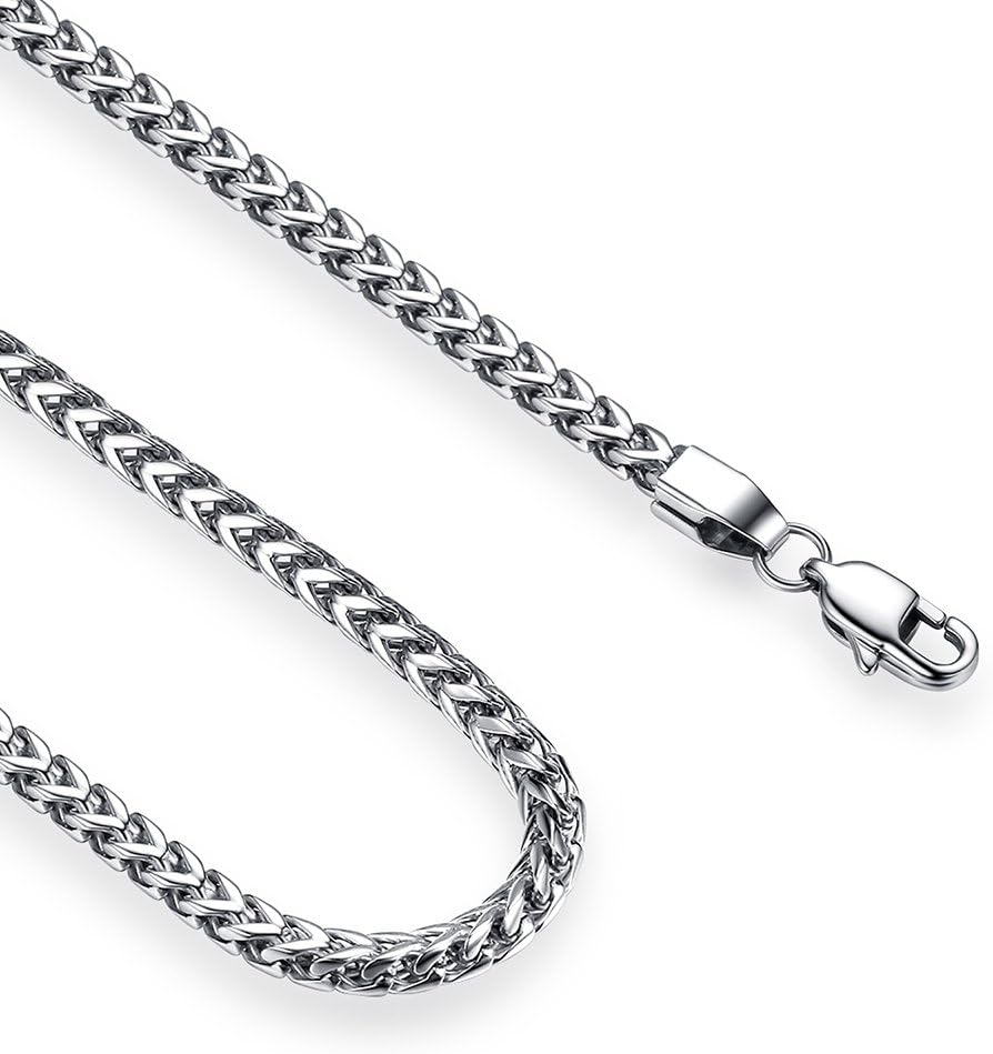 Reve Jewelry 4mm Stainless Steel Franco Chain Necklace for Men and Women, 20-30 inches