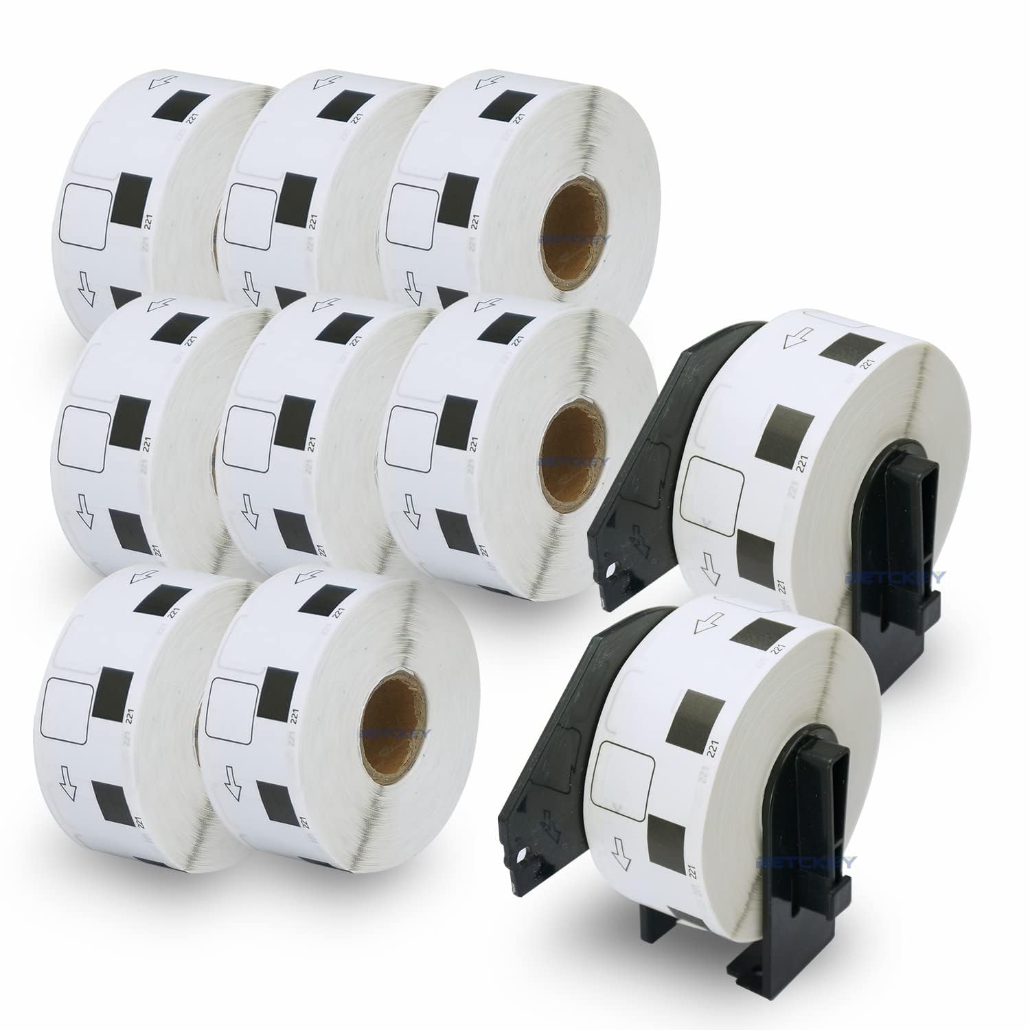 BETCKEY - 10 Rolls DK-11221 Labels with ONLY 2 Reusable Label Holders, 23mm x 23mm, 10000 Square Labels Using for Ql Label Printers