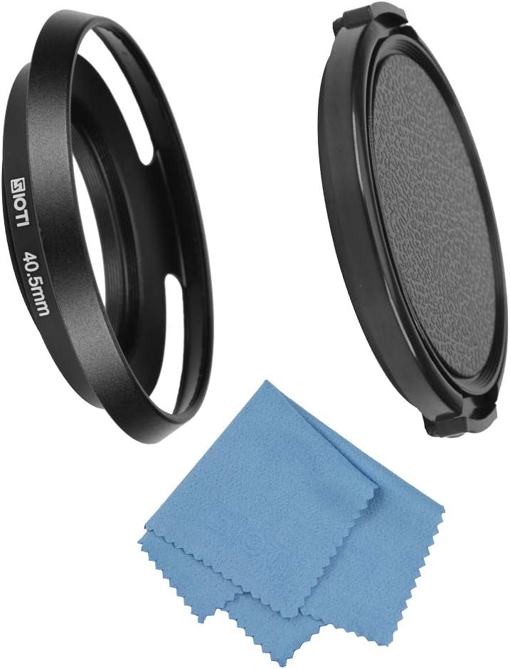 SIOTI Filmy Wide Angle Vented Metal Lens Hood with Cleaning Cloth and Lens Cap Compatible with Leica/Fuji/Nikon/Canon/Samsung Standard Thread Lens
