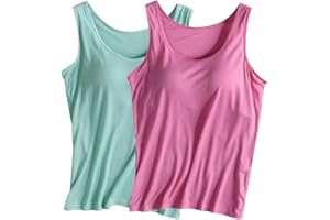 Hesxuno 2 Pc Womens Tops with Built in Bras Padded Shelf Bra Shirt Plus Size Yoga Athleic Camisole Casual Workout Tank Top