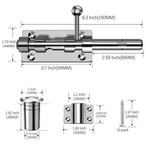 V·Resourcing 6.3 Inch Heavy Duty Stainless Steel Slide Bolt Gate Latch – 2-Pack With Screws-1129428
