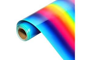 Gatichetta Heat Transfer Vinyl Roll, Gradient Rainbow Iron on HTV Vinyl 12" x 6FT, Smooth PU HTV for T-Shirts, Fabric, DIY Designs