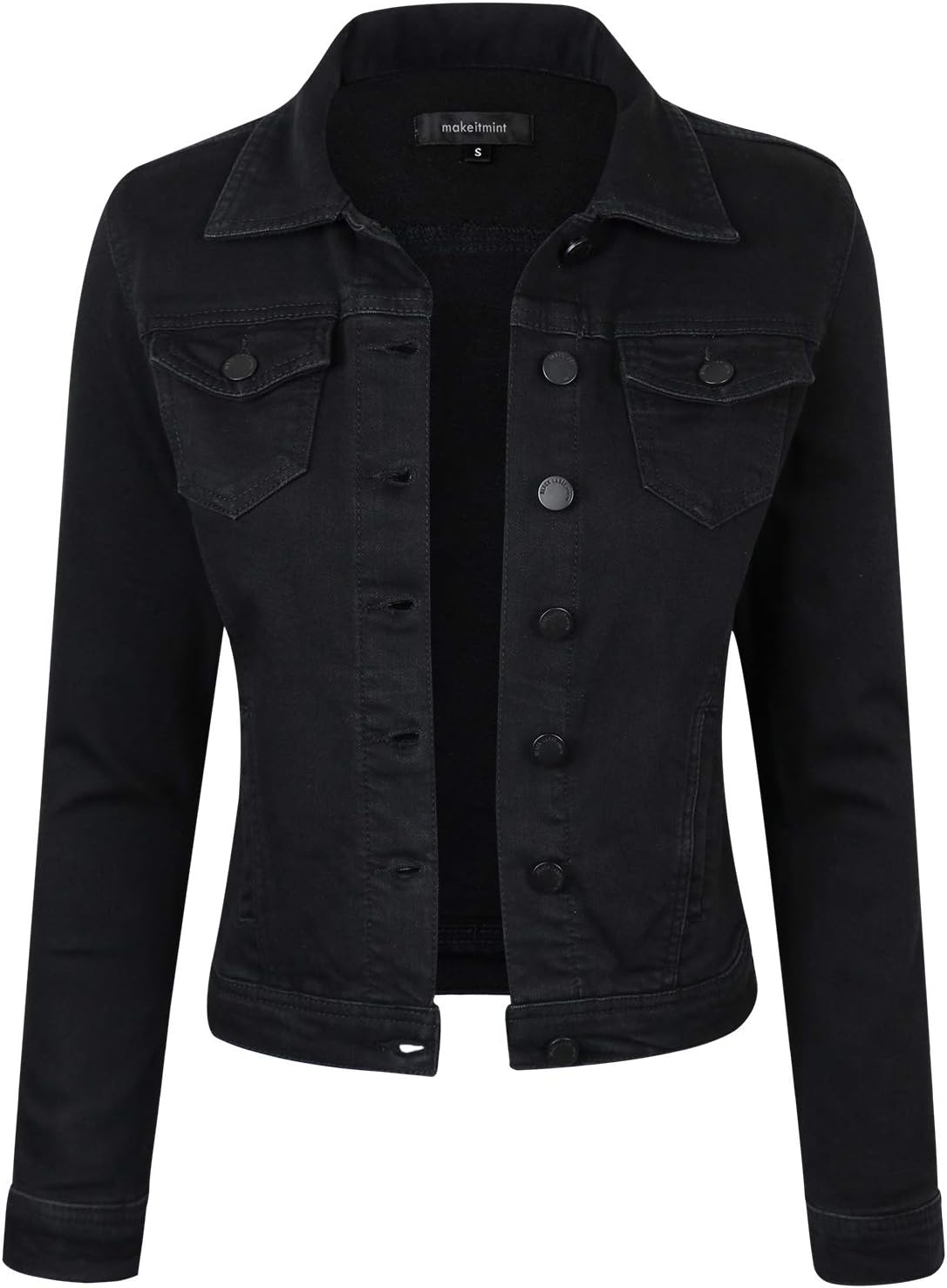 makeitmint Women's Casual Basic Slim Fit Button Down Denim Jacket w/Pockets
