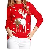 v28 Ugly Christmas Sweater for Women Reindeer Funny Merry Xmas Knit Sweaters