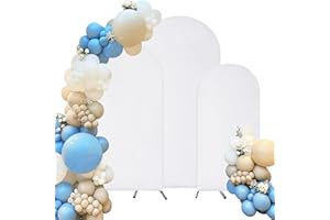 FIVENL Spandex Fitted Wedding Arch Cover Set of 3 White Arch Backdrop Cover, Round Top Chiara Backdrop Stand Covers for Wedding Birthday Party Baby Shower Banquet Arch Decoration (White, 6FT,6.6FT,7.2FT)