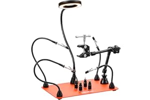 VEVOR Magnetic Helping Hands Soldering Station, Third Hand Soldering Tool with 3X LED Magnifying Lamp, 4 PCB Holders & 360 Ho