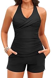 Women Tankini Swimsuit with Shorts - Halter Two