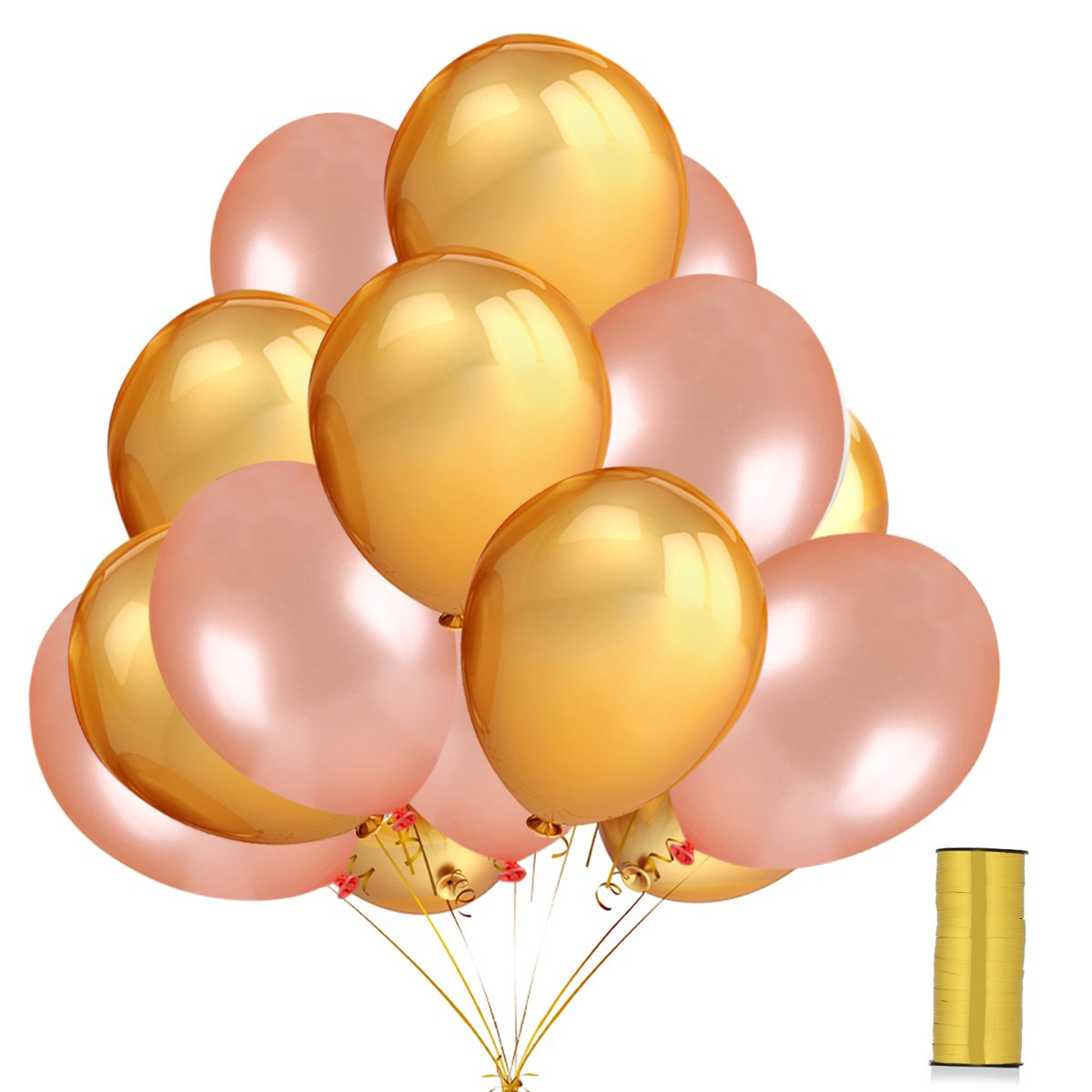 Rose Gold & Gold Balloons Party Decorations,50 Pack 12 inch Latex Party Balloons with Gold Balloon Ribbon for Weddings, Birthdays, Bridal Shower,Proposal,Baby Shower,Valentine\'s Day