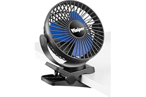 Viniper 6 inch Rechargeable Clip on Fan, 5000mah Battery Desk Fan : 360° Rotation & 3 Speeds Strong Wind Portable Fan, 8-30 Working Hours, Quiet and Powerful (Black,blue)