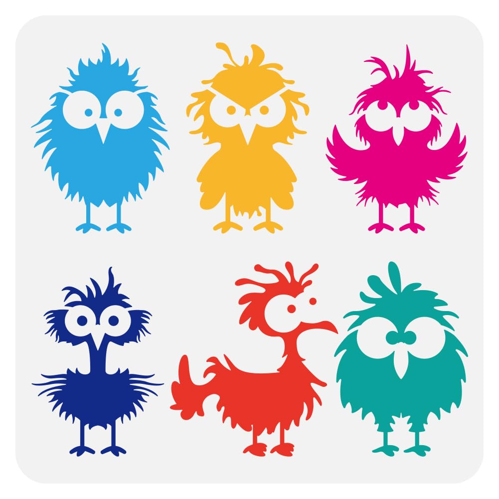 FINGERINSPIRE Frizzy Chick Large Stencil 30x30cm Cartoon Chick Painting Stencils Reusable Fidgety Bird Templates Animal Themes Drawing Templates for Wall Fabric Tiles Floor Paper Furniture Wood