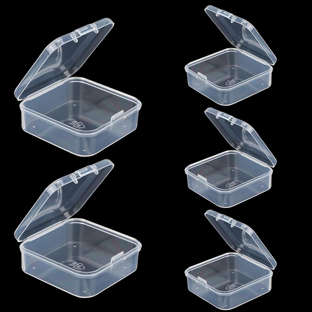 Aoktorkit 5PCS Square Transparent Plastic Organizer;9.4 * 9.4 * 3cm Rectangular Empty Mini Clear Plastic Storage Containers Box Case with Lids s for Small Item