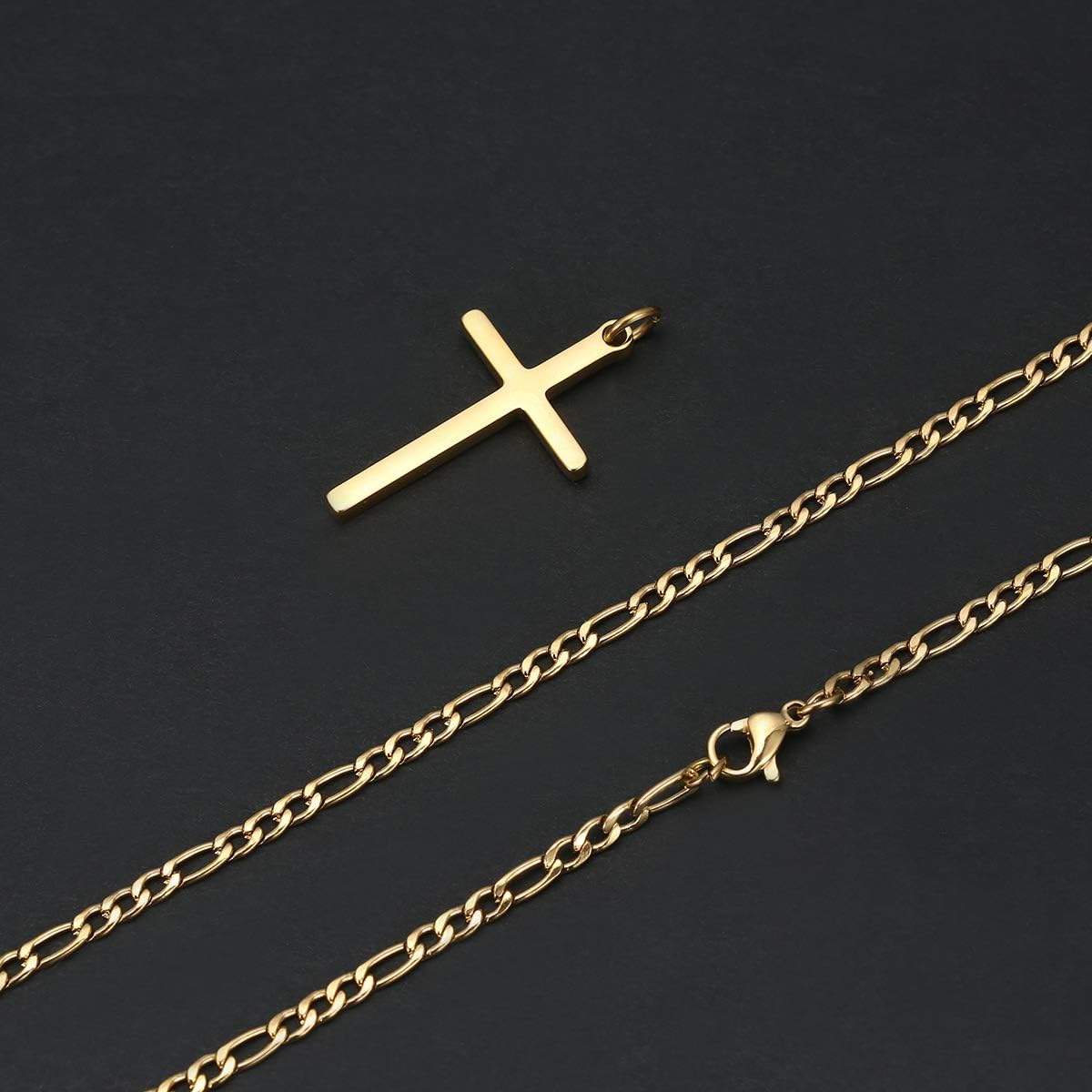 TASBERN 14K Gold Filled Cross Necklace for Men Stainless Steel Polished Plain Cross Pendant Necklace Simple Faith Jewelry Gift for Son Boy 18" | 