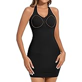 JOYSHAPER Shapewear Slip Dress with Built in Bra for Women Halter Shapewear Dress Tummy Control Full Slips Adjustable Strap