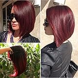 Lady Miranda Ombre Color Bob Wig Black to Burgundy Dark Roots Heat Resistant Synthetic Wigs No Bangs Wig for Womenï¼ˆBlack&Burgundyï¼‰