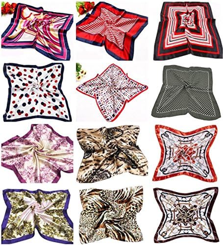 DGFA INC 19.5" Ladies Neckerchief Silk Like Small Square Scarf Gift Idea (12 PCS as displayed)