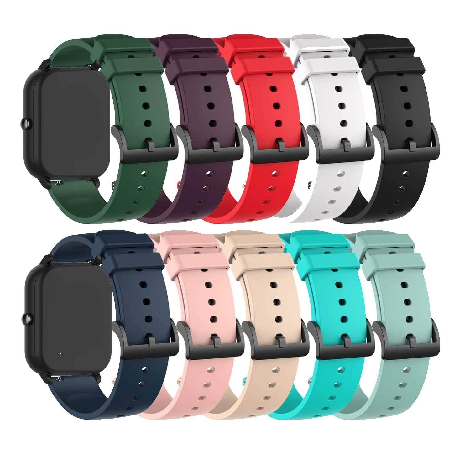 Photo 1 of 10PACK Bands for Donerton P22 P32 P36/Amzfit Active 2 Replacement Watch Strap 20MM Classic Soft Silicone Breathable Quick Fit Wristbands for Garmin Vivoactive 6 5 3/Forerunner 55 165 245 265 Smartwatch