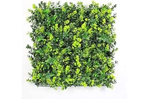 ULAND 12Pcs Pack Artificial Hedges Panels, Faux Square Green Leaves Topiary Mixed Ferns Shrub Grass Privacy Greenery Fence Wall Panels Cover Backdrop, Decorative Green Wall(A009-12)