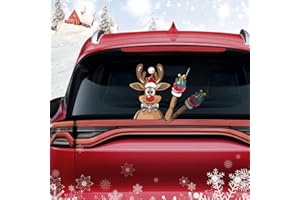 Dreothy Rear Wiper Decal Christmas Reindeer Waving Arm Wiper Stickers Waterproof Car Stickers Rear Windshield Wiper Decal Car Styling Rear Window Wiper Blade Decals Christmas Stickers (Reindeer with gift)