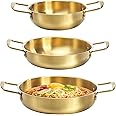 Okllen Set of 3 Korean Ramen Noodle Pot with Handles, Stainless Steel Everyday Pan, Golden Korean Cooking Pot for Soup, Noodle, Pasta, Home and Outdoor, Dishwasher Safe, Size 7", 8.7", 9.5"