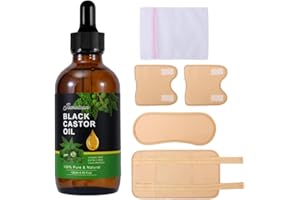 Foileon Castor Oil Organic Cold Pressed Unrefined Glass Bottle, Reusable Castor Oil Pack Wrap Organic Cotton, Castor Oil Pack Kit for Waist Knees Neck, Castor Oil Hexane Free