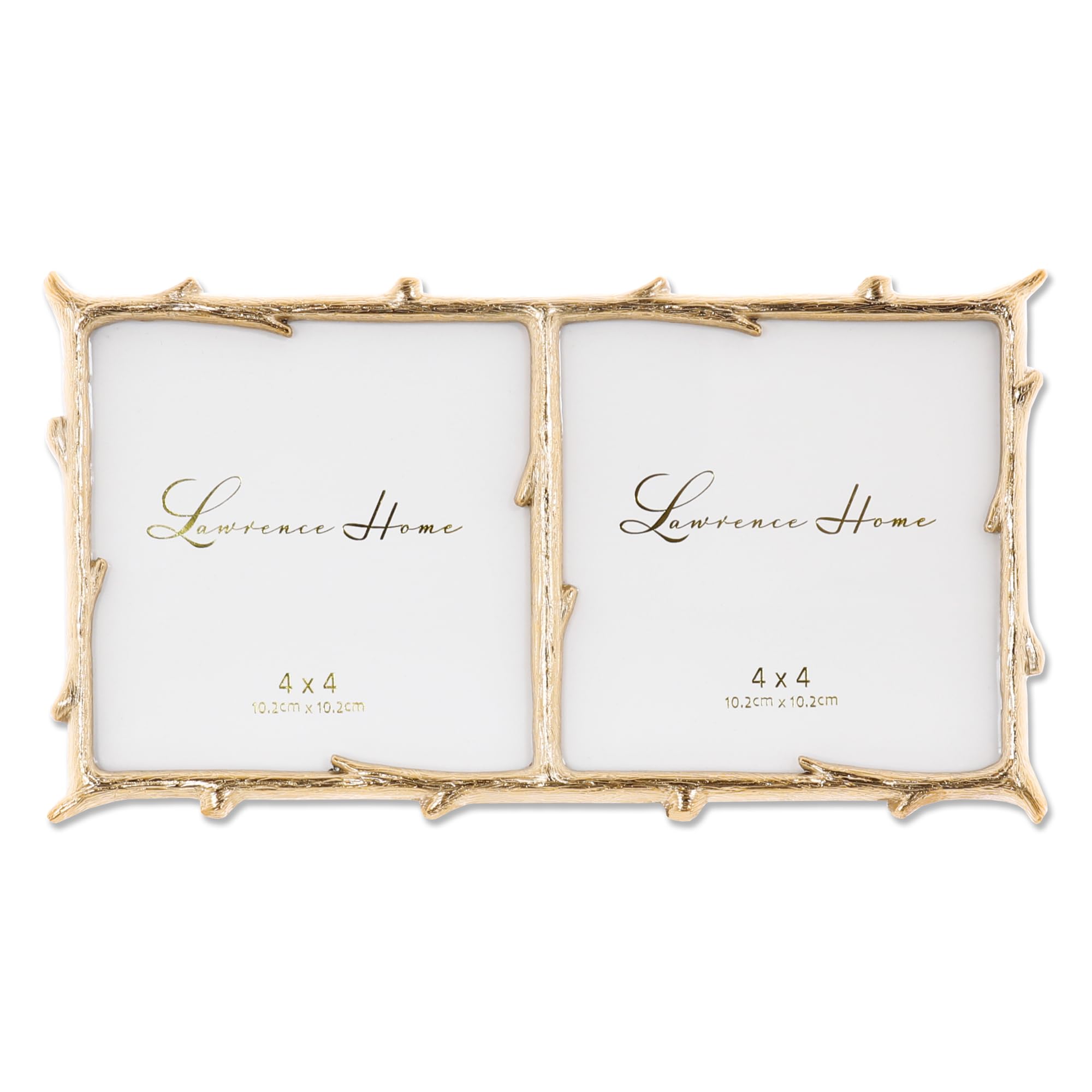 Lawrence Frames Metal Frame, Branch Design, Gold, 4x4 Double Image Lawrence Frames Metal Frame, Branch Design, Gold, 4x4 Double Image