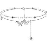 GBTBYS Silver Ankle Bracelets for Women, Butterfly/Beads/Stars/Shell Cute Charm Anklet, 14K Gold Plated Layered Chain Anklets for Women Teen Girls