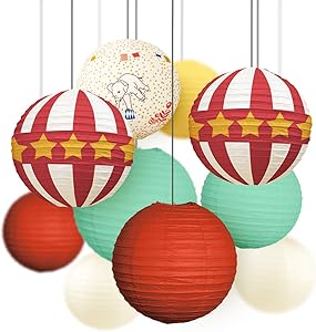 NICROLANDEE Circus Party Decorations Supplies Red and White Paper Lanterns  Old-Fashioned for Carnival Games Dumbo Birthday Party Baby Shower Kids Party Decor (Retro Circus)
