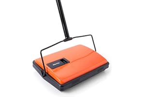 CLEANHOME Manual Carpet Sweeper for Pet Hair - Dual Brush Floor Sweeper, Lightweight Push Broom for Classroom/Rugs, Non-Electric Lint & Crumb Cleaner, Easy-Dump Dustbin, No Batteries Needed