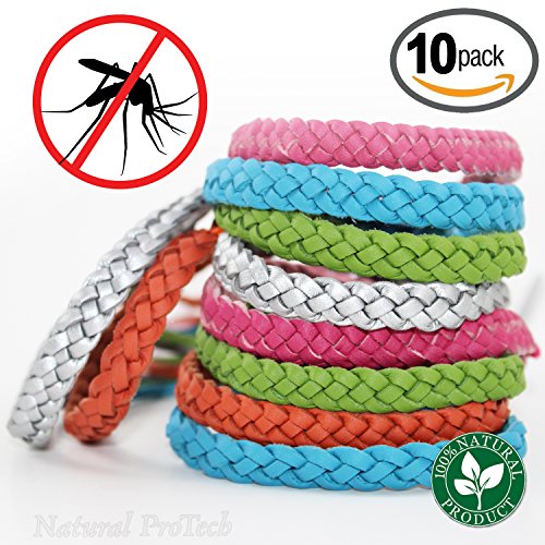 Mosquito Repellent Leather Braided Bracelet - 100% Natural Insect Repeller 10 pack, DEET Free, No Spray Pest Control Safe For Babies, Kids, Adults. Perfect for Outdoor and Indoor. Multicolor