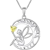 FJ Guardian Angel Necklace 925 Sterling Silver Tree of Life Pendant Fairy Moon Necklace Birthstone Jewelry for Women