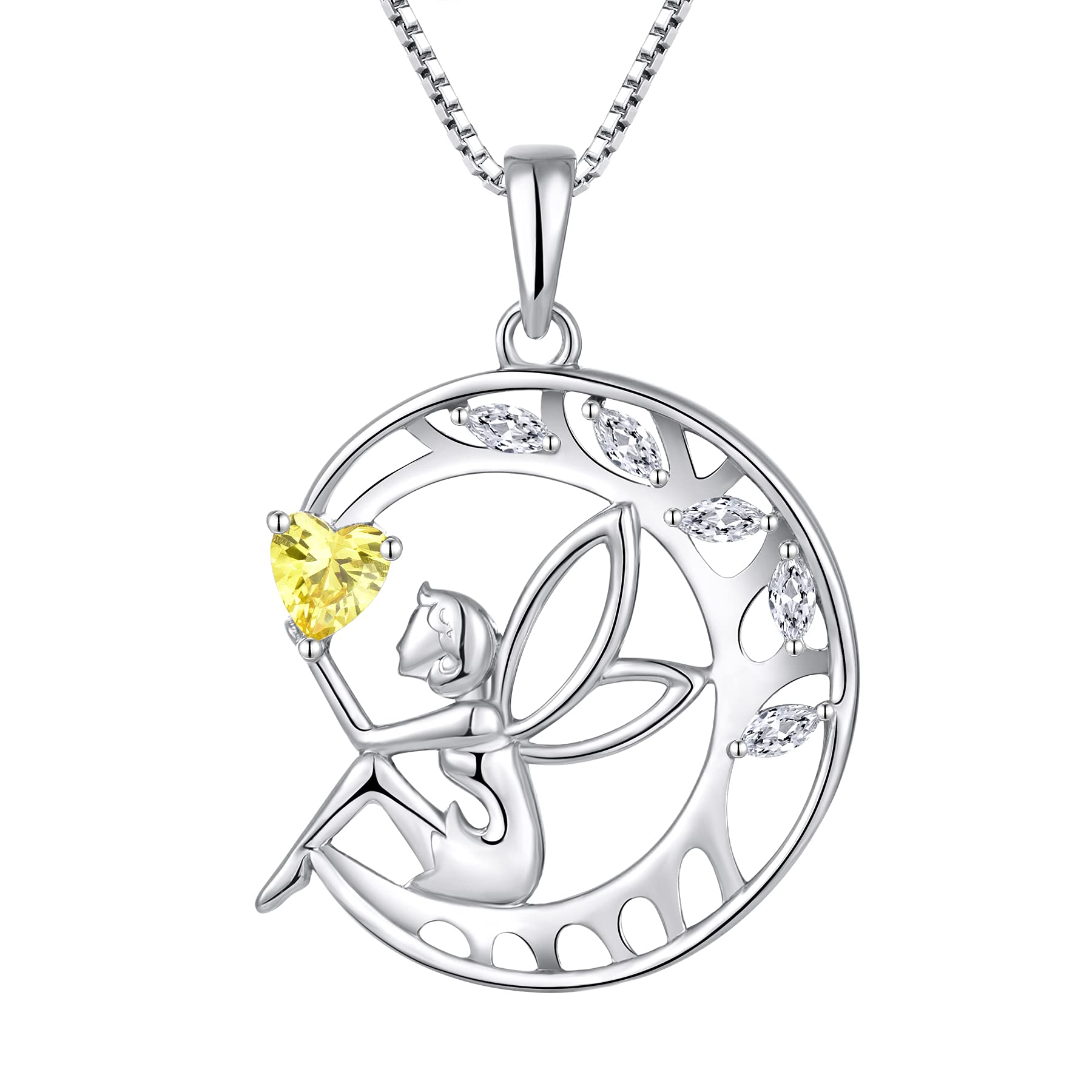 FJ Guardian Angel Necklace 925 Sterling Silver Tree of Life Pendant Citrine Necklace November Birthstone Jewellery for Women โ image 1