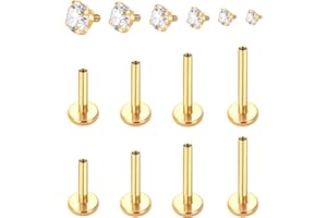 Aumeo 16G 18G Labret Jewelry Surgical Steel Internally Threaded Lip Rings Nose Stud Earrings CZ Tragus Medusa Monroe Piercing Jewelry