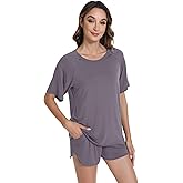 WiWi Pajamas for Women Short Sleeve Top with Shorts Viscose from Bamboo Pajama Set Cooling Sleepwear S-XXL