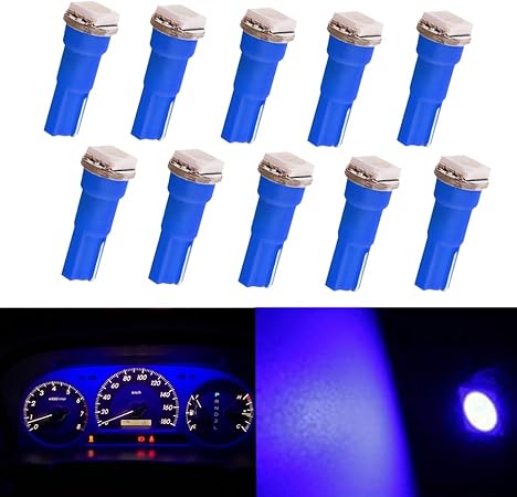 Amazon Nakobo 12v汎用 T5 Ledウェッジバルブ 電球5050チップ1枚搭載 100ルーメン インテリアライト ダッシュボードランプ 1年保証 ブルー 10個入り メーター パネル球 車 バイク