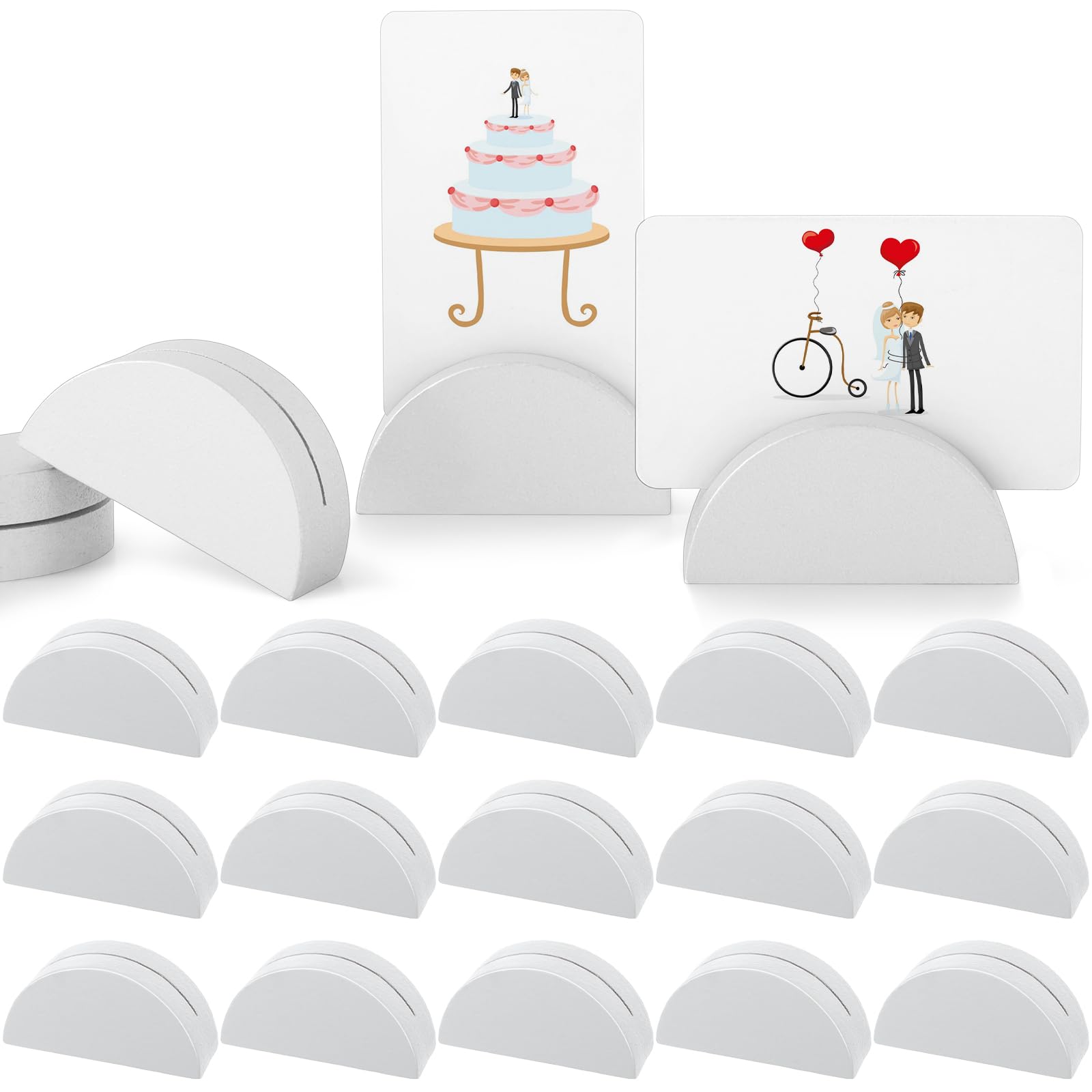 Photo 1 of Colingmill 24 Pcs Large Size Stable Wooden Table Number Holders 2. 4 Inch Wedding Table Name Stand Semicircular Design Place Card Holder Office Tag Photo Menu Banquet Birthday Party Restaurant(White)