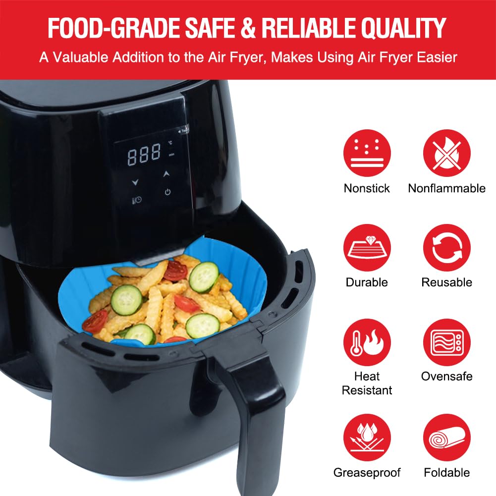 Small Air Fryer Silicone Liners for COSORI/Instant Pot/Chefman/Ninja/Dash/Bella/GoWise/COSMO Air Fryer 2QT 2.1QT 2.3QT 2.5QT, Reusable Pot Baking Tray Air Fryer Accessories, Better than Paper Liners