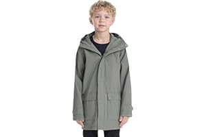 SOLOCOTE Kids Rain Jacket Hooded Lined Rubber RainCoats for Girls Boys Waterproof Windproof Size 5-14Y