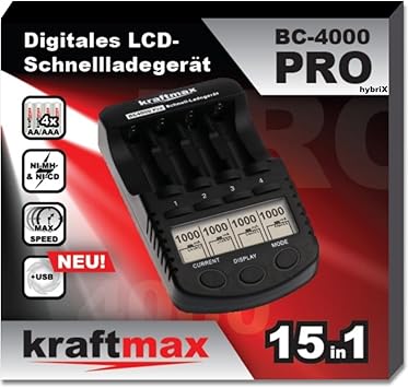kraftmax BC-4000 EXPERT Akku Ladegerät 8x hybriX pro Black AA Mignon Akkus