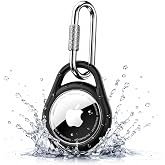 Waterproof AirTag Holder Keychain with Locking Carabiner | for Apple AirTag 1st &amp; 2nd Gen, Shockproof Air Tag Lock Case for Keys, Luggage, Kids,Backpack, Dog Cat Pet Collar-Black