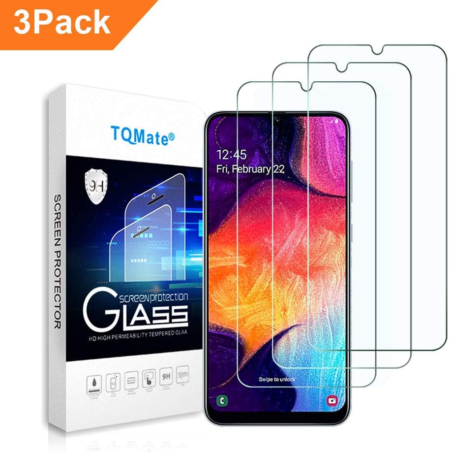 TQmate Screen Protector Compatible with Samsung Galaxy A50, Upgraded Tempered Glass, 3 Pack Shockproof Films, Easy to install