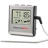 ThermoPro TP16 Large LCD Digital Cooking Kitchen Food Meat Thermometer for BBQ Oven Smoker Built-in Clock Timer with Stainless Steel Probe