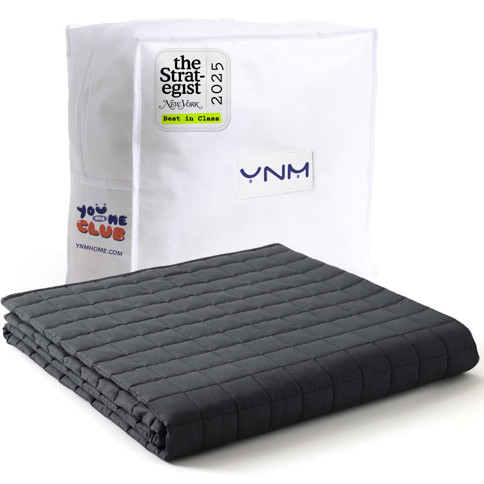 Photo 1 of YnM Exclusive Weighted Blanket, Soothing Cotton, Smallest Compartments with Glass Beads, Bed Blanket for One Person of 190lbs, Ideal for Queen or King Bed (60x80 Inches, 20 Pounds, Dark Grey)
