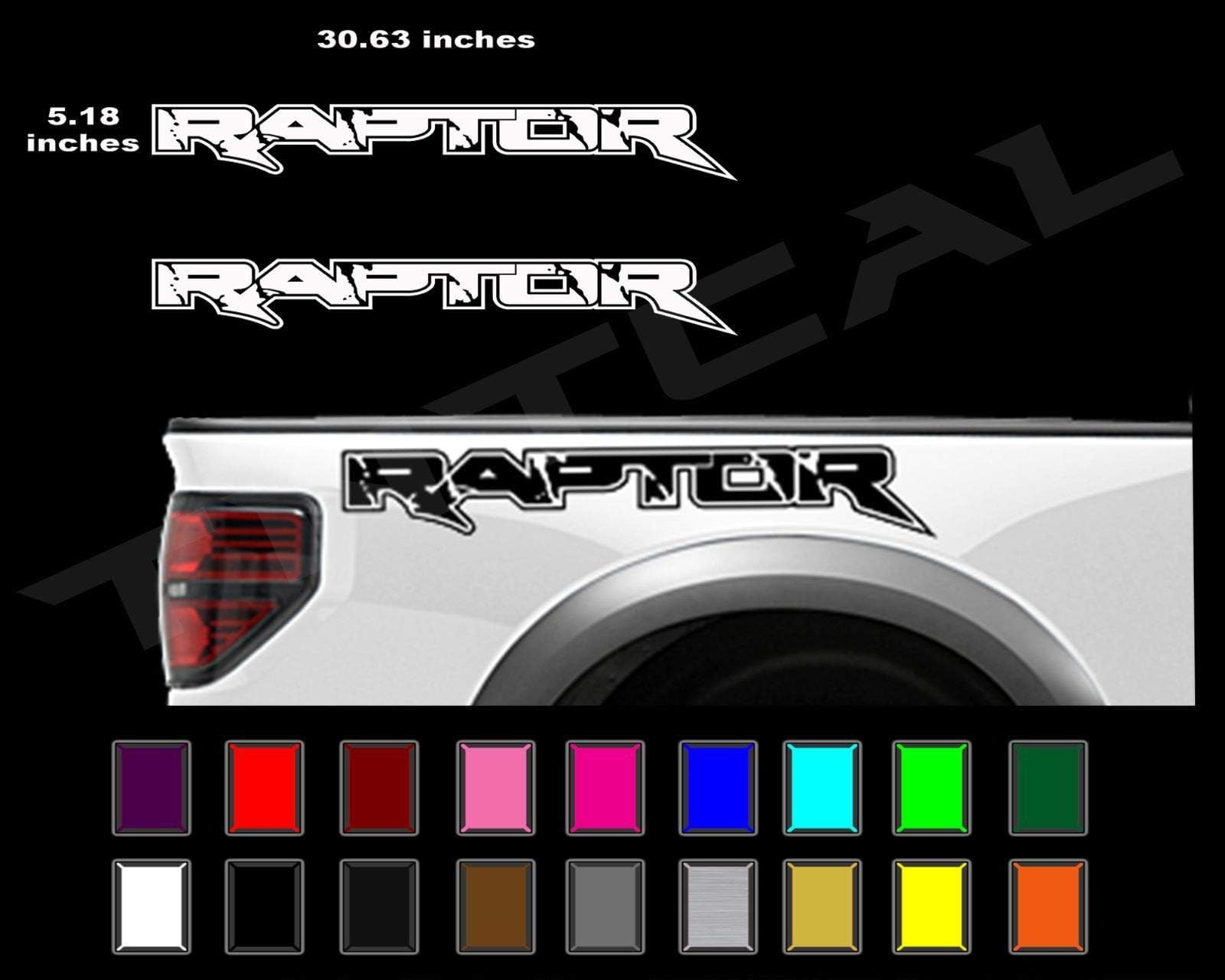 Creative Club Stickers x2 Raptor Decal Truck Side Bed Lettering Graphic Sticker Bumper 2010-2014 Car Vinyl 30" (Orange)