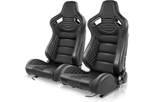 Auto Dynasty Pair of Racing Seats Universal Vinyl Leather Reclinable Bucket Seats with Bottom Mount Sliders, 38 (H) x 21 (W) x 22 (D) Inches, Driver and Passenger Side, Black