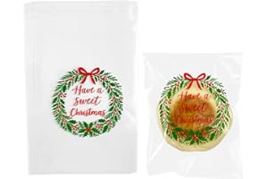 EKAPACKAGING 200 Pcs 5x7 Inches Self Sealing Cellophane Bags, Christmas Print Cookie Bags with Seal, Resealable Treat Bags for Party Favors, Bake Sale Packaging, Individual Packaging