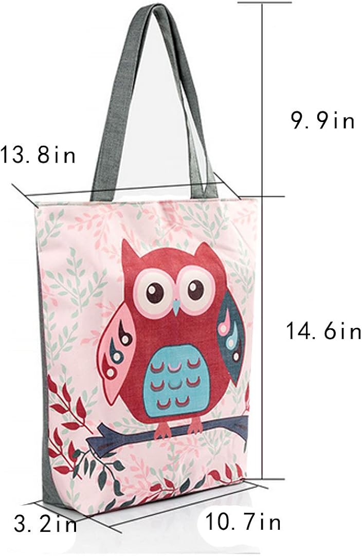 LA HAUTE Canvas Tote Bags Lovely Owl Print Summer Beach Handbags Shoulder Bags Large Shopping Bags, Color5 - Image 3