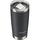 SILICANICE Coffee Tumbler 20 oz, Double Wall Stainless Steel Travel Coffee Mug with Removable Slider Lid, BPA Free, Car Cup Holder Compatible - Gym/Office/Travel/Home - Gray