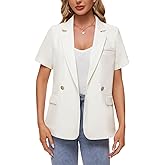 MINTLIMIT Womens Blazer Short Sleeve Button Front Notch Lapel Suit Jackets Lightweight Pocketed Blazer for Bussiness Casual,White,2XL